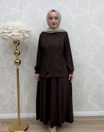 Hülya Etek Takım Kahverengi