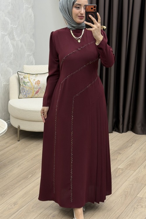 Kristal Abiye Bordo