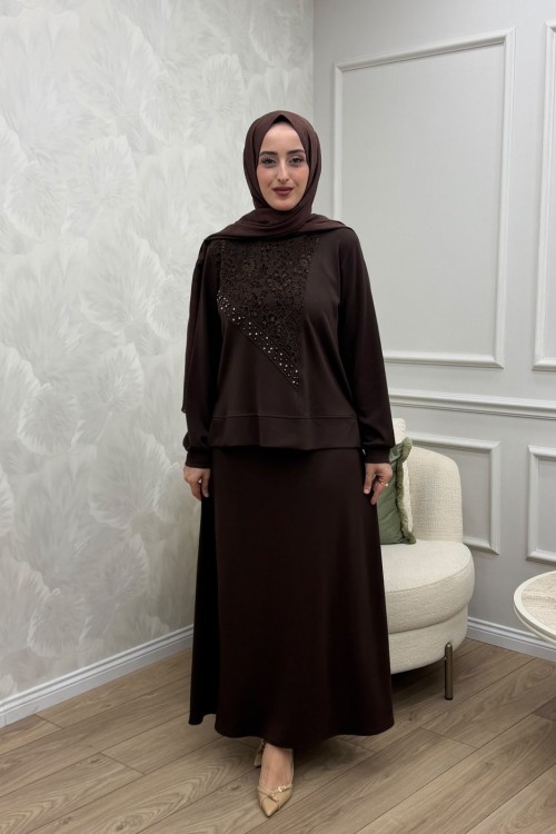 Meryem Etek Takım Kahverengi