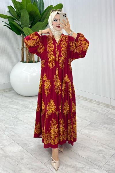 Bordo Bahar Elbise Tesettür Giyim
