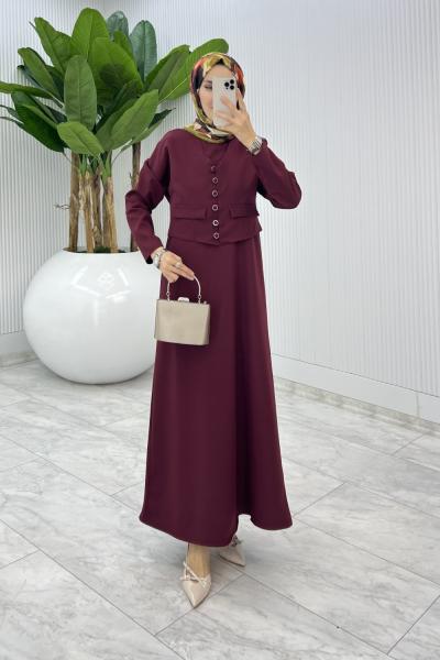 Bordo Hasibe Elbise Takım Tesettür Giyim