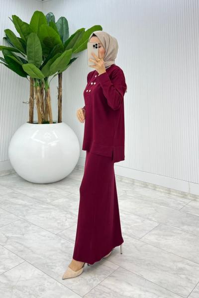 Bordo Premium Asiye  Triko Etek Takım