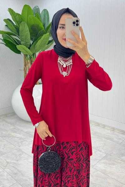 Bordo Su Damlası Etek Takım Tesettür giyim