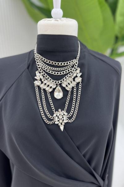 Gümüş Tasarım Çelik Taşlı Fırınlanmış Gerdan Kolye