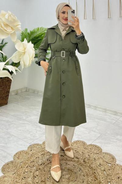Haki Buğlem Trench Tesettür Giyim