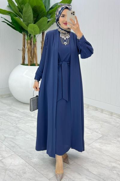 İndigo Premıum Melek Abaya Takım Tesettür Giyim