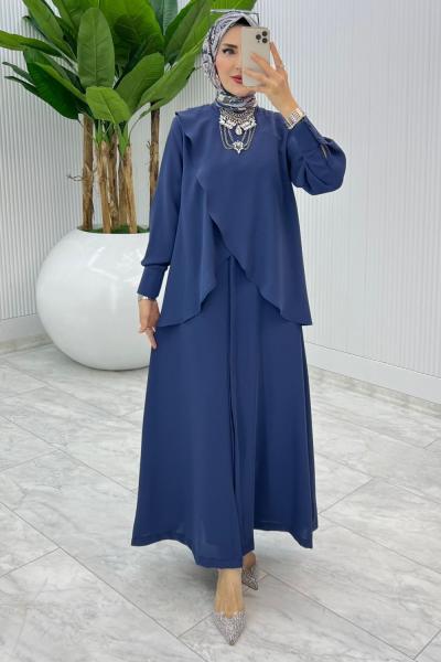 İndigo Premium Asalet Ferace Elbise Tesettür Giyim