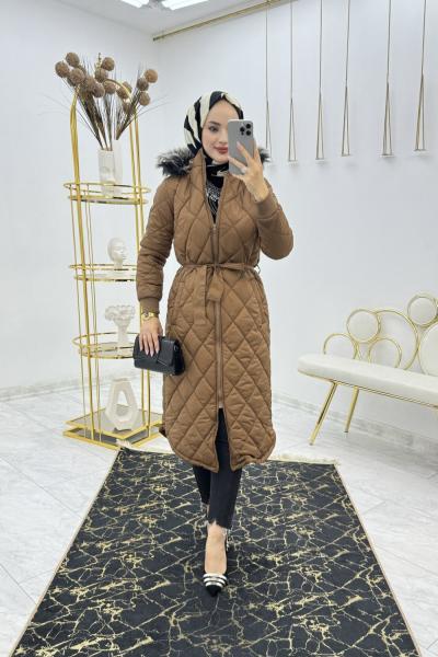 Kahve Armalı Mont Premium Kalite Tesettür Giyim