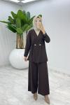 Kahve Güler Pantolonlu Takım Tesettür Giyim