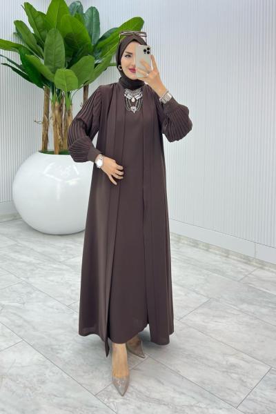 Kahve Premıum Melek Abaya Takım Tesettür Giyim