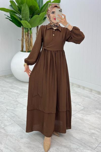 Kahve Premium Öznur Elbise Tesettür Giyim