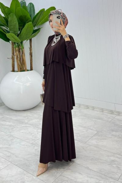 Kahve Premium Diva Elbise Tesettür Giyim