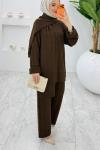 Kahverengi Premıum Atkılı Triko Takım Tesettür Giyim