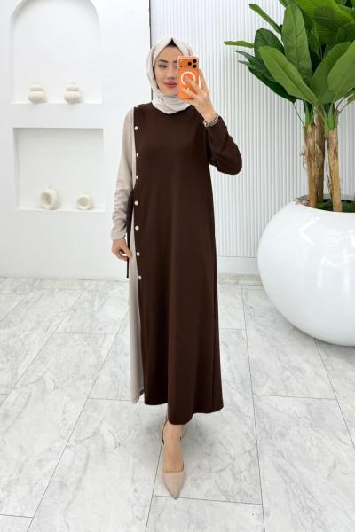 Kahverengi Nilda Elbise Tesettür Giyim