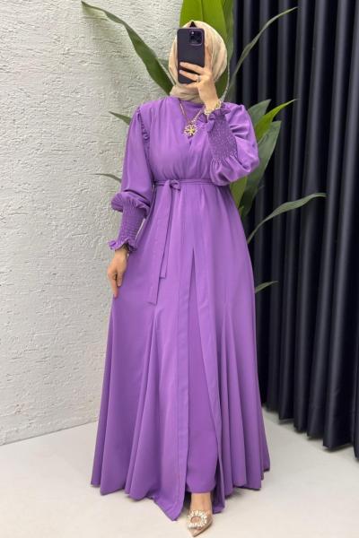Lila  Mihra  Abaya Takım Tesettür Giyim