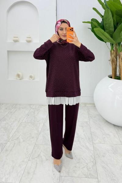 Mürdüm Taşlı Oysho Takım Tesettür Giyim