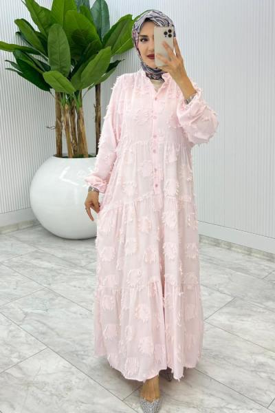 Pembe Saçaklı Elbise Tesettür Giyim