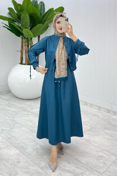 Petrol Premium İclal Etek Takım Tesettür Giyim