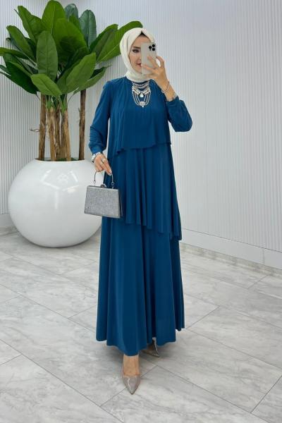 Petrol Premium Diva Elbise Tesettür Giyim