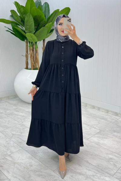 Siyah Dantelli Elbise Tesettür Giyim