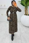 Siyah Leopar Yün Efekt Tiko Elbise Tesettür Giyim