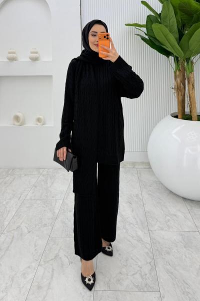 Siyah  Premıum Atkılı Triko Takım Tesettür Giyim