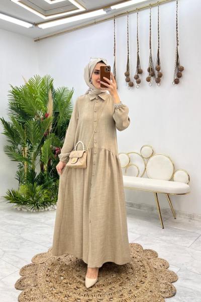 Vizon Yaren Keten Elbise Tesettür Giyim