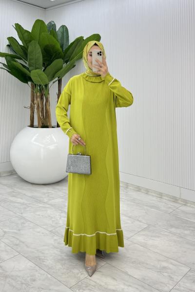 Yağyeşil Bensu Triko Elbise Tesettür Giyim