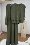 Asimetrik Düğme Detaylı Yelek Elbise Haki