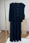Asimetrik Düğme Detaylı Yelek Elbise Lacivert