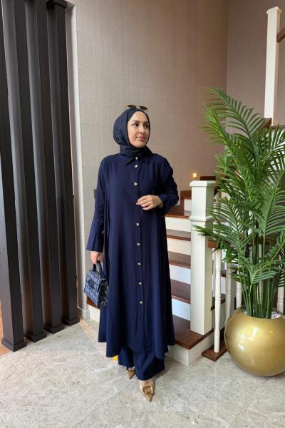 Bağlama Detay Maxi Boy Takım Lacivert