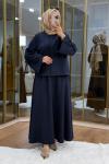 Çiçek Broş Detaylı Scuba Etekli Takım Lacivert