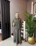 Çiçek Nakışlı Ceket Elbise Haki