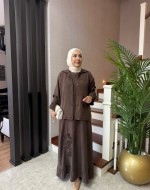 Çiçek Nakışlı Ceket Elbise Kahverengi