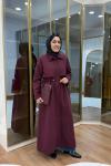 Fermuar Detaylı Maksi Boy Trençkot Bordo