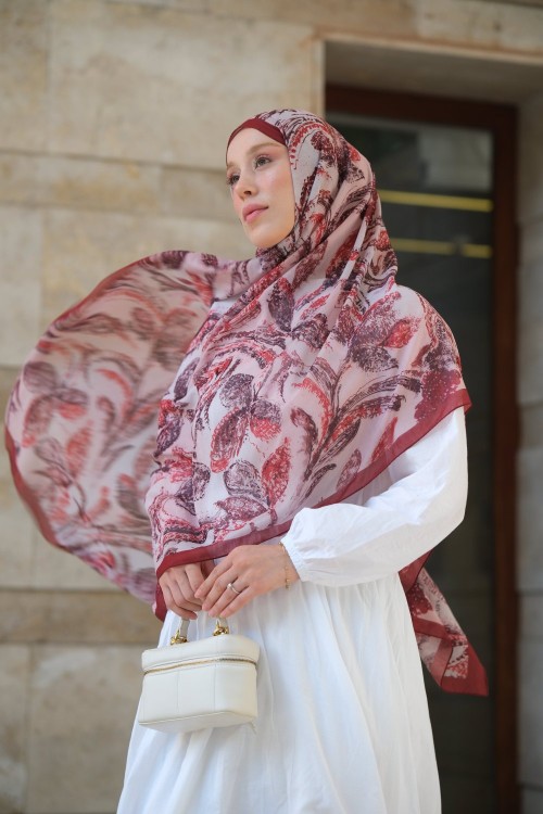 Floral Desen Soft Pamuk Şal Bordo