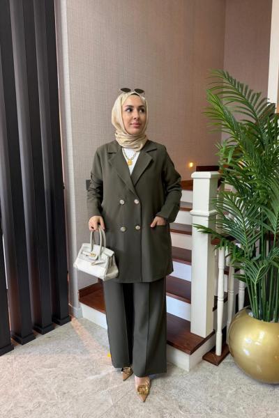 Gold Düğmeli Ceket Takım Haki