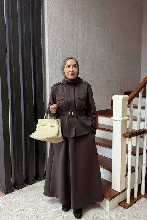 LİNA ETEKLİ TAKIM  KAHVERENGİ