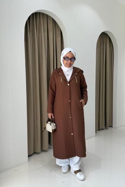 Kapüşonlu Capitone Mont Kahverengi