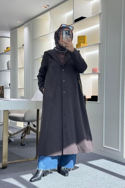 Kapüşonlu Astarlı Trençkot Acı Kahve