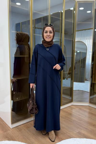 Nervür Detaylı Oysho Elbise Lacivert