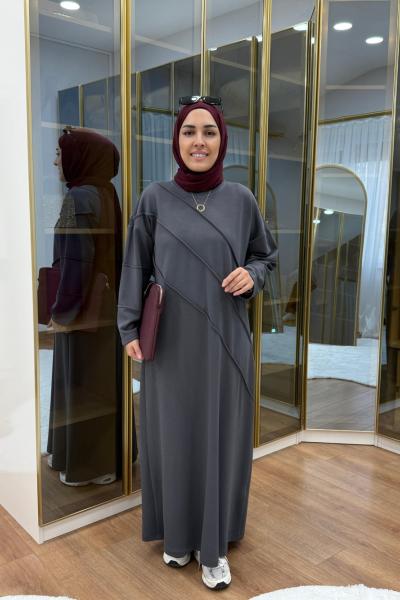 Nervür Detaylı Oysho Elbise Füme