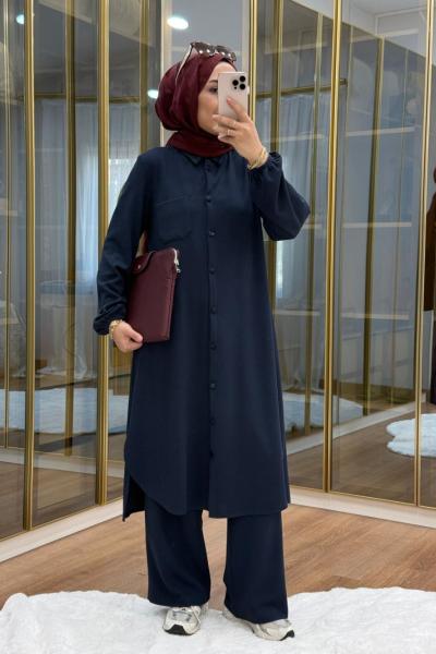 Örme kumaş maksi boy takım Lacivert