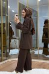 Pelerinli Gabardin Takım Kahverengi