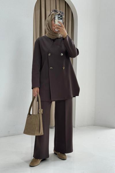 Scuba Ceketli Takım Kahverengi