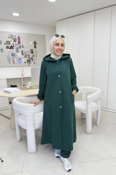 Uzun Kapüşonlu İkiiplik Takım Zümrüt