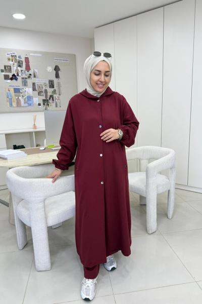 Uzun Kapüşonlu İkiiplik Takım Bordo