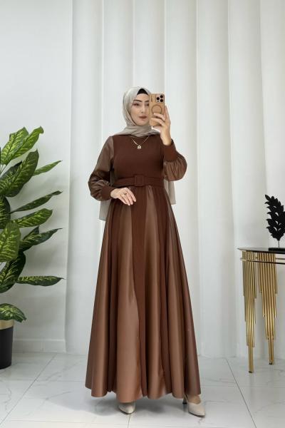 Mısra Deri Elbise Kahverengi