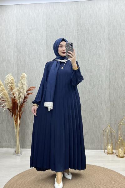 Petra pileli elbise Lacivert