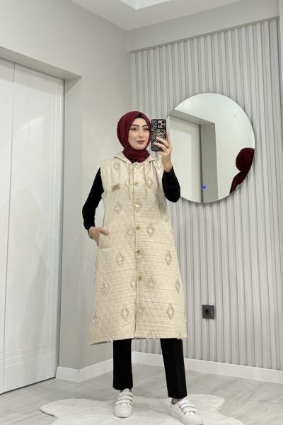 Zenay Kapitone Yelek  Krem